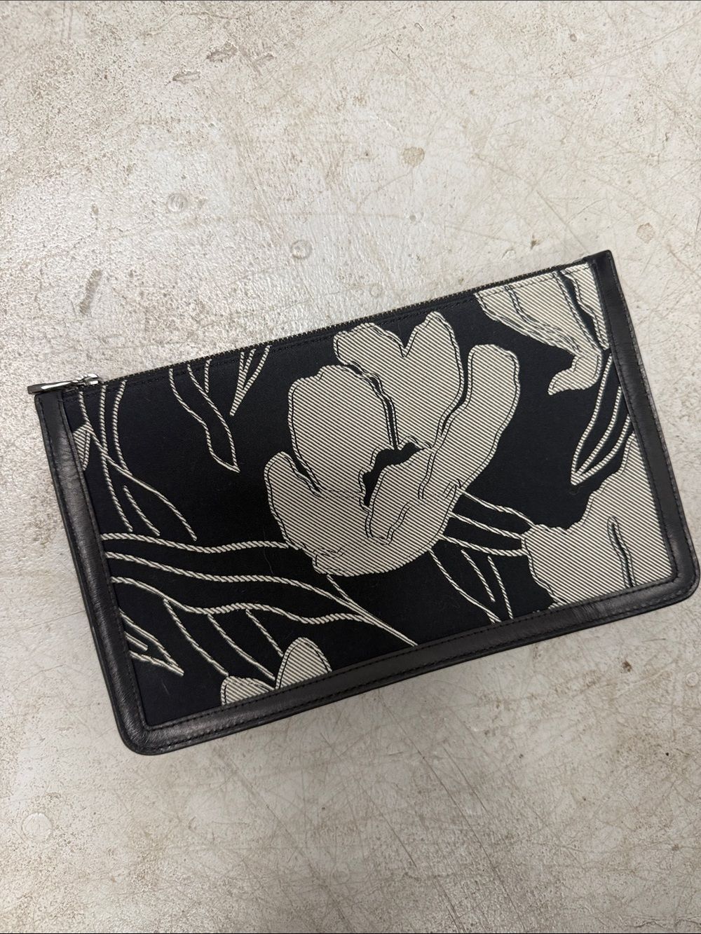 Black Floral Zip Clutch PORTS - Brand New - Small Accessory or Travel Clutch